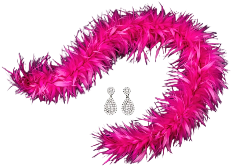 A pink feather boa and drop earrings