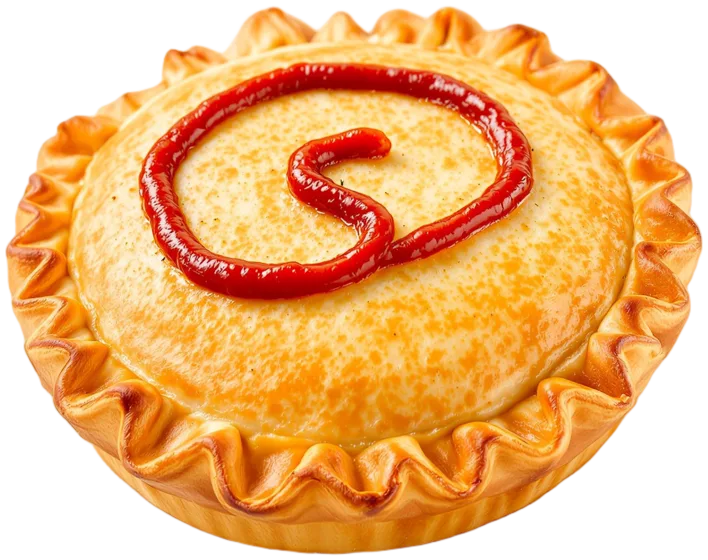 A meat pie with sauce