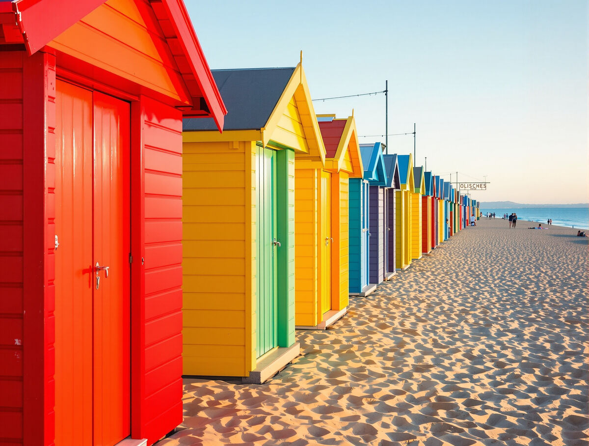 The brightly painted bathing boxes on Brighton Beach in Melbourne